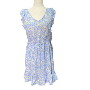 COLLECTIVE CONCEPTS | sz L Women's Blue/White Floral Ruffled Flounce Mini Dress